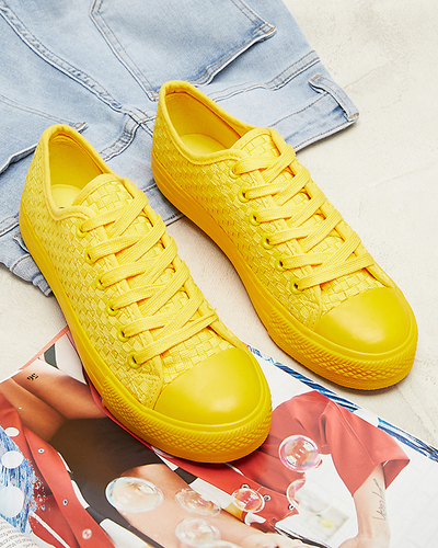 Yellow women's sneakers with embossing Aklina - Footwear