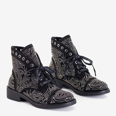 Black women's boots with cubic zirconias Elwira - Footwear