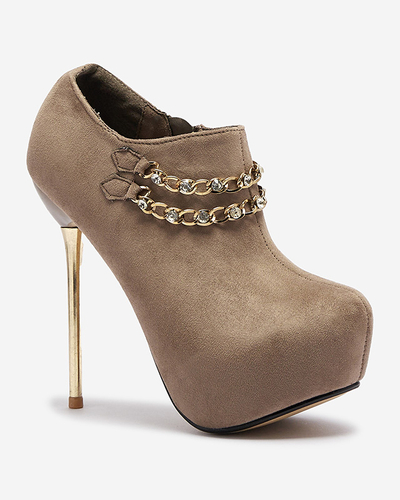 Серо-бежевые женские туфли на высокой шпильке Ehcso- Footwear