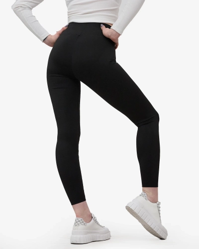 Women's leggings with wide elastic waistband in black- Clothing