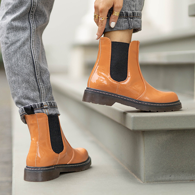 Orange patent leather women's boots Lensi- Footwear