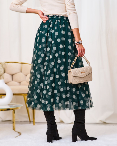 Royalfashion Темно-зеленая женская двухслойная юбка-миди в горошек