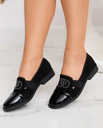 Black women's moccasins with a varnished Velqi toe - Footwear