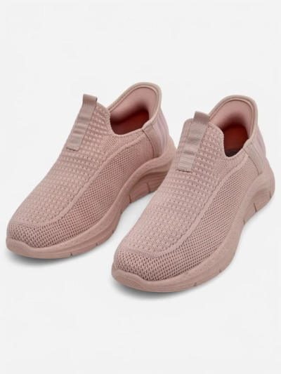 Apollo Rosa women's sneakers - pink fabric slip-on shoes with a flat sole