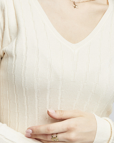 Beige V-neck women's sweater - Clothing