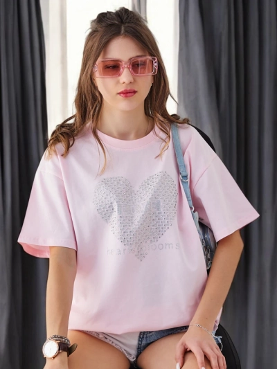 Royalfashion Sieviešu kokvilnas T-krekls LOVE ar kristāliem