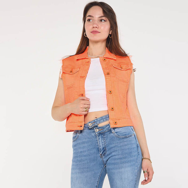 Orange denim vest for women - Clothing