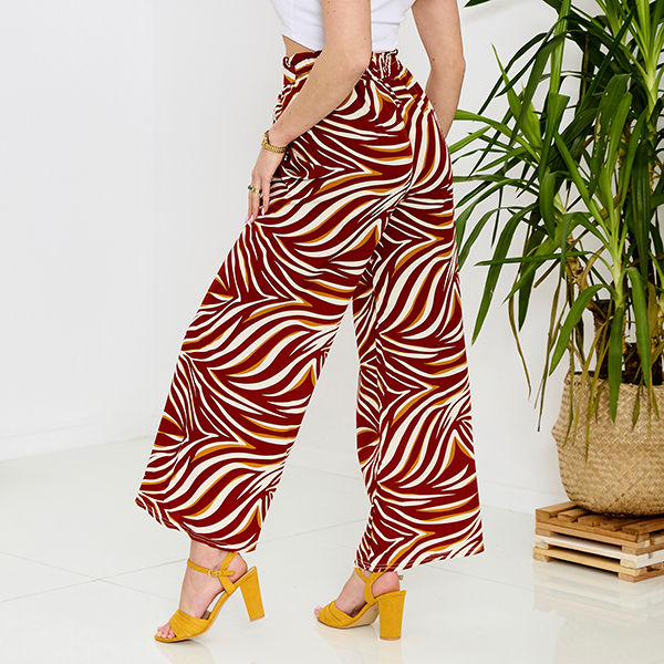 Patterned women's palazzo pants in red- Clothing