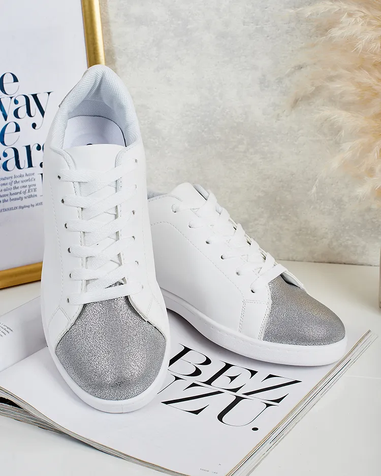 Ženske superge Royalfashion Calista srebrno-bele, elegantne, eko usnje