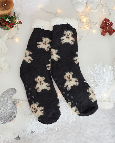 Royalfashion Insulated black women's socks with teddy bears