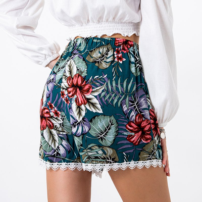 Women's green floral shorts PLUS SIZE - Clothing
