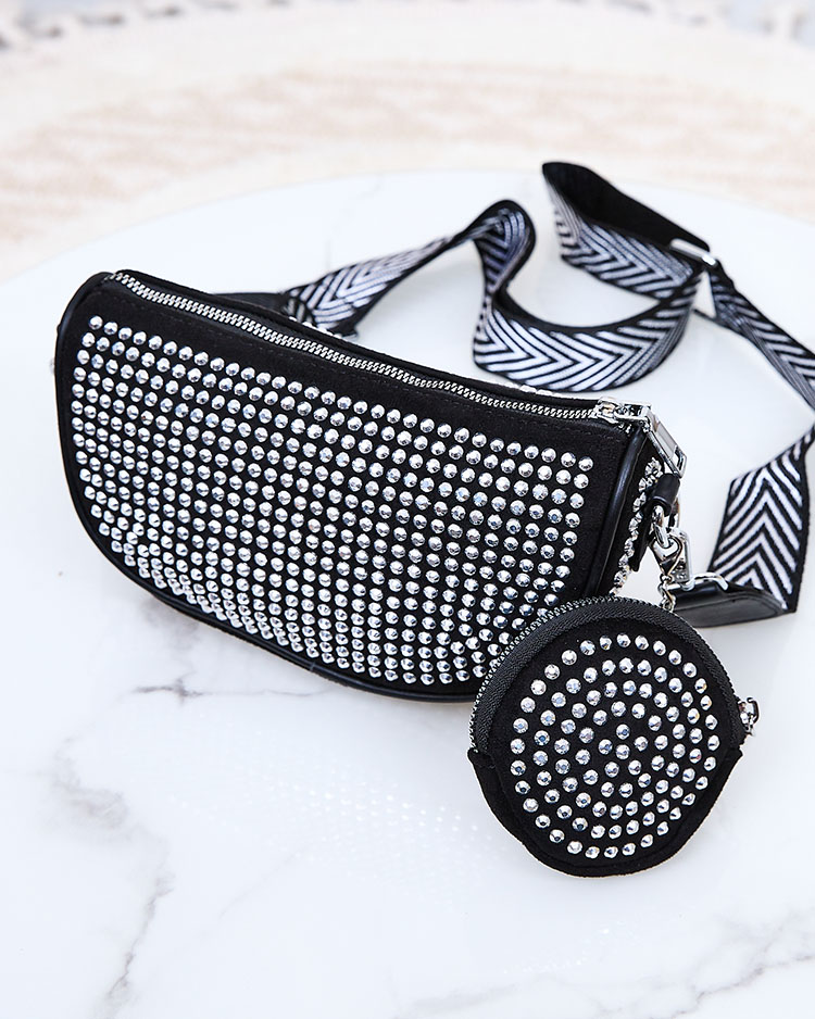 Royalfashion Black women's handbag with silver rhinestones