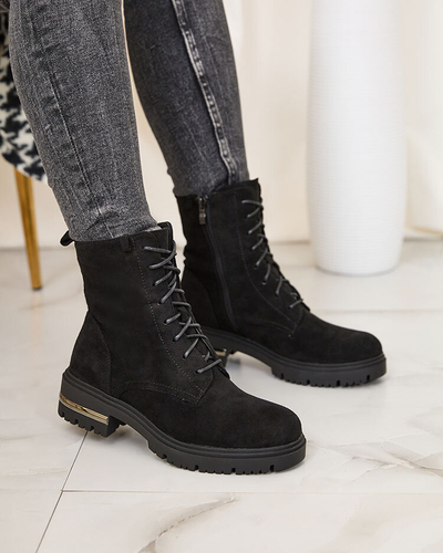 Royalfashion Black eco suede women's bagger boots with chain Azoldi