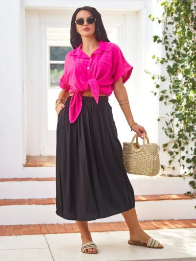 Royalfashion Sieviešu austais midi svārki, vasaras un plūstošs ar divām kabatām