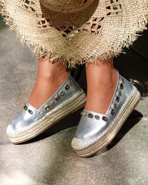 Sieviešu sudraba espadrilles ar kristāliem Ziennie - Apavi