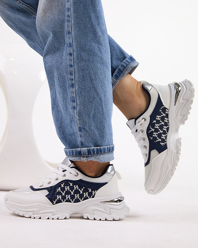 White and navy blue women's sports sneakers Umikatu - Footwear