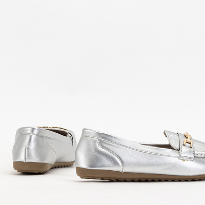 Silver women's moccasins with an ornament on the toe Okeri - Footwear