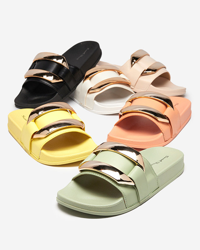 OUTLET Women's black slippers with golden ornament Serina - Footwear