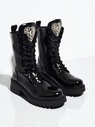 Lakierowane sznurowane botki damskie Emelune