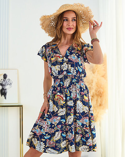 Royalfashion Sieviešu mini kleita ar ziedu motīvu