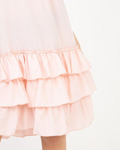 Dark pink women's dress with straps with frills - Clothing