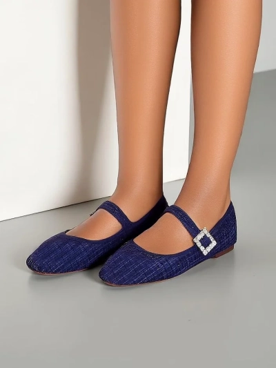 Royalfashion Women's checked ballet flats with a buckle and strap Riffos