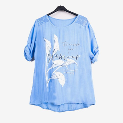 Blue women's tunic with print and inscriptions - Blouses 1