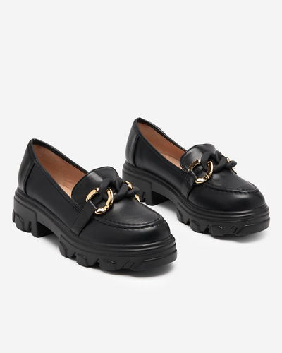 OUTLET Ladies' black shoes with a thick sole with Simero decoration - Footwear