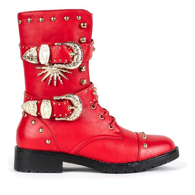 Czerwone workery ze złotymi ozdobami Albany - Obuwie