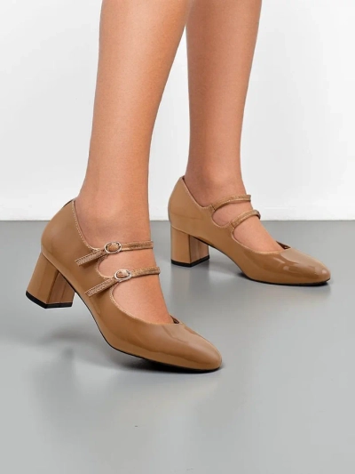 Royalfashion Patent women's heeled pumps with straps Ovigs