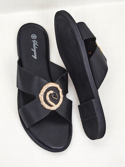 Royalfashion Damskie klapki on płaskiej podeszwie Golden Step