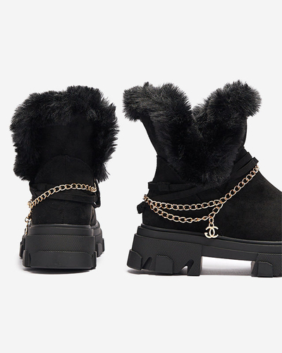 Black women's eco-suede boots with chain Videric - Footwear