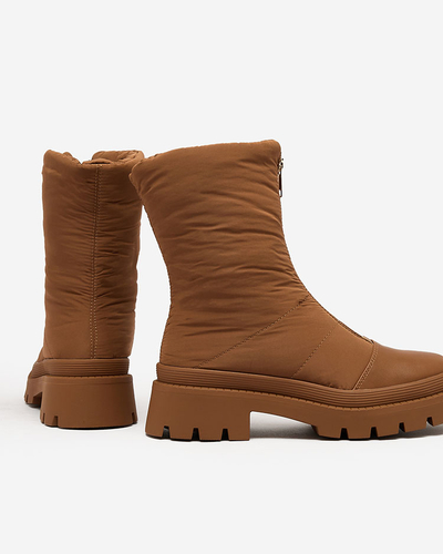 Royalfashion Sieviešu Tainve bēšas krāsas zābaki ar plakanu papēdi