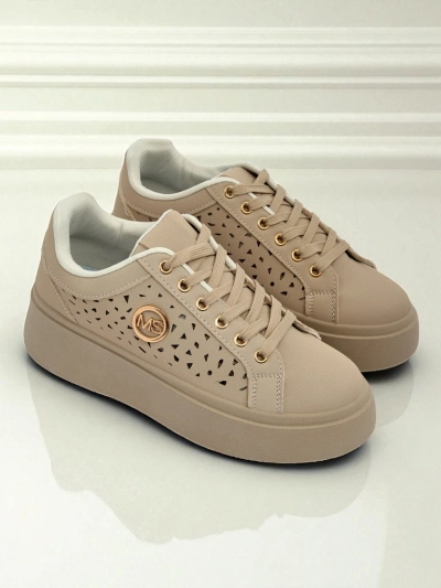 Cleo Ecru Platino – beżowe sneakersy na platformie Royalfashion skóra eko