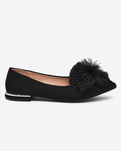 Black women's ballerinas with a pompom and cubic zirconias Hesimi - Footwear