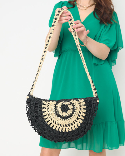 Ladies' black straw bag with decorative tassels - Accessories