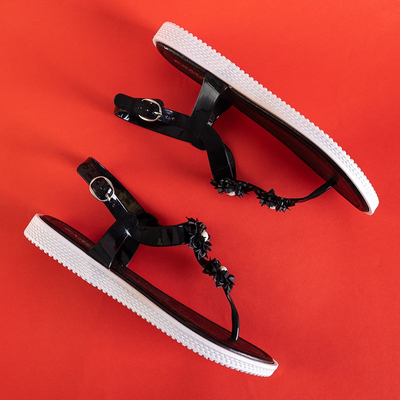 Black women's sandals a'la flip flops with flowers Dosana - Footwear