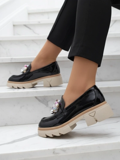 Livia Elegante - Черные Роскошные Мокасины на Плоском Каблуке