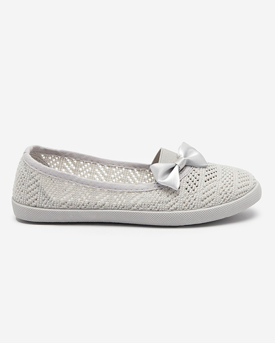 OUTLET Light gray slip on sneakers for girls with an openwork Locuni-Shoes upper