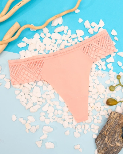 Koraļļu krāsas sieviešu stringi ar mežģīnēm - Apakšveļa