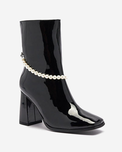 Black lacquered women's high stiletto boots Rassla- Footwear
