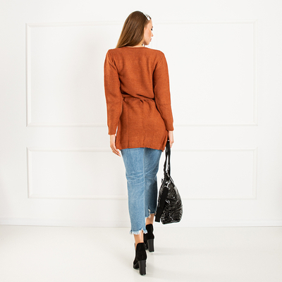 Ladies 'brown tied cardigan with colored circles - Clothing