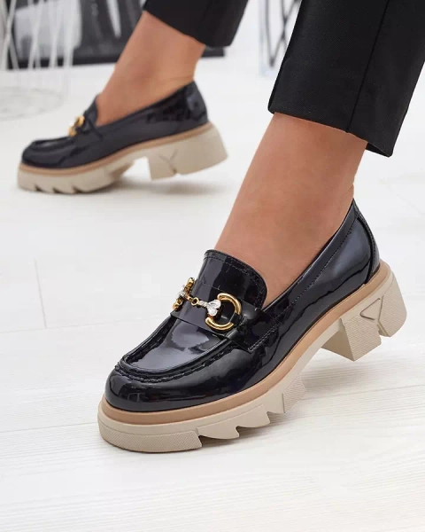 Lacquered black women's moccasins with crystals Inriw - Footwear