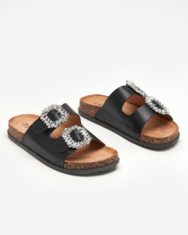Black women's slippers with clasps Oterina - Footwear