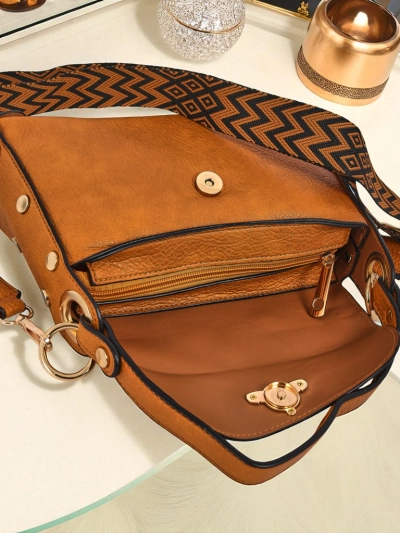 Minerva women's handbag, yellow, made of eco-leather, golden bee decoration, boho strap