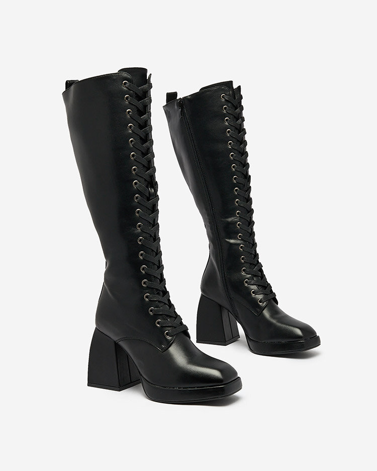 Royalfashion Women's lace-up knee-high boots in black Geiotta
