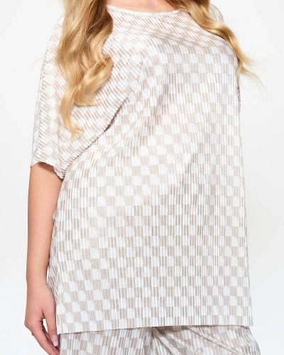 Beige women's pleated patterned set - Clothing
