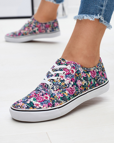 Navy blue women's sneakers with flowers Surfi - Footwear