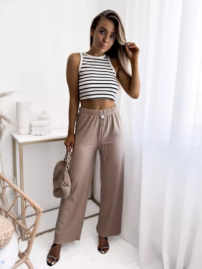 Light brown women's wide ribbed pants - Clothing