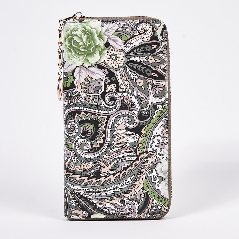 Green women's large wallet with a fashionable pattern - Accessories